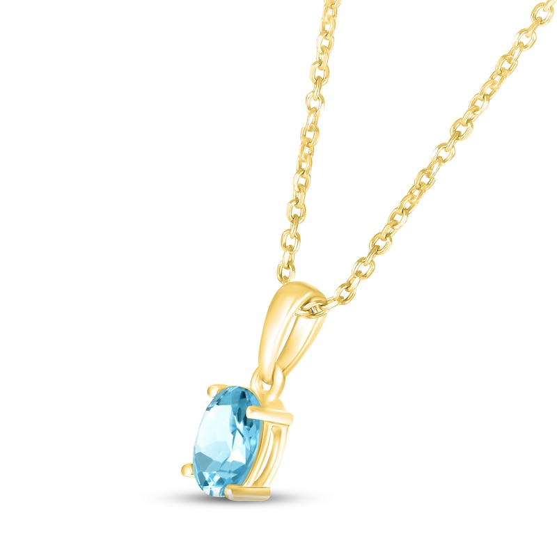 Swiss Blue Topaz Birthstone Necklace 10K Yellow Gold 18"