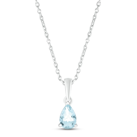 Aquamarine Birthstone Necklace Sterling Silver 18"