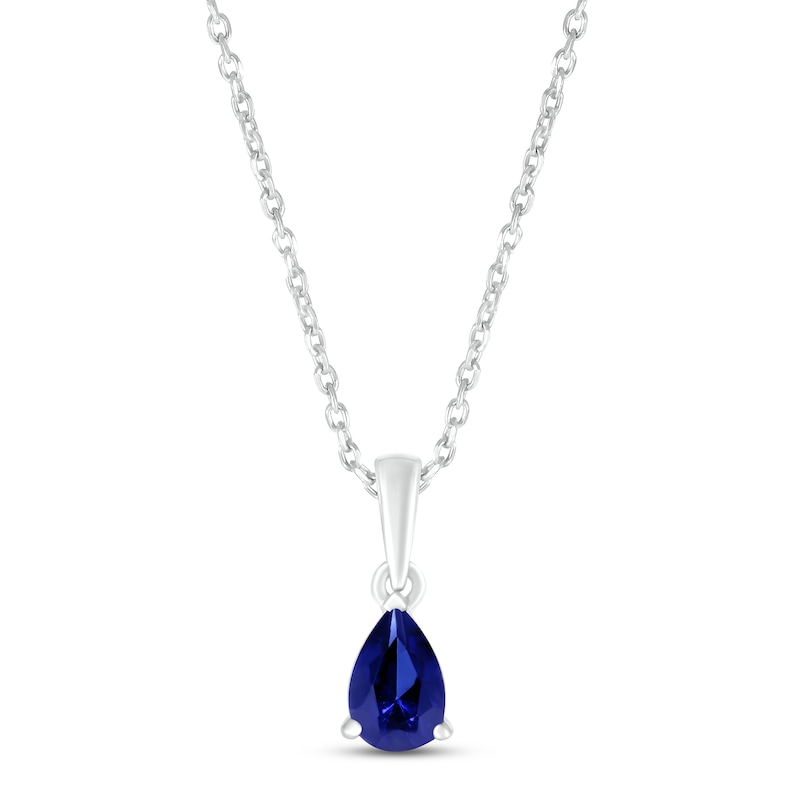 Blue Lab-Created Sapphire Birthstone Necklace Sterling Silver 18"