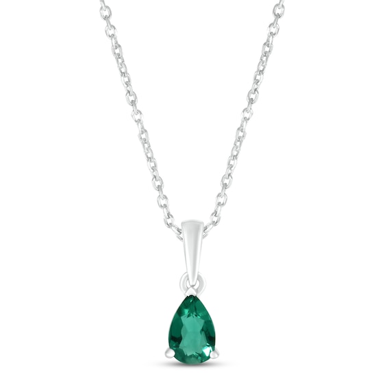 Lab-Created Emerald Birthstone Necklace Sterling Silver 18"