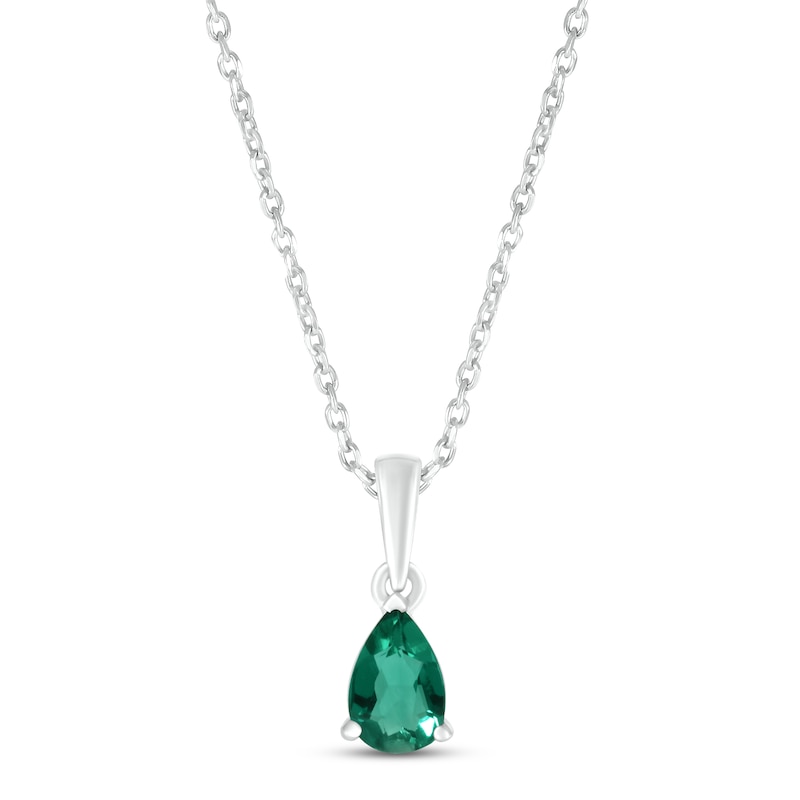 Main Image 1 of Lab-Created Emerald Birthstone Necklace Sterling Silver 18"