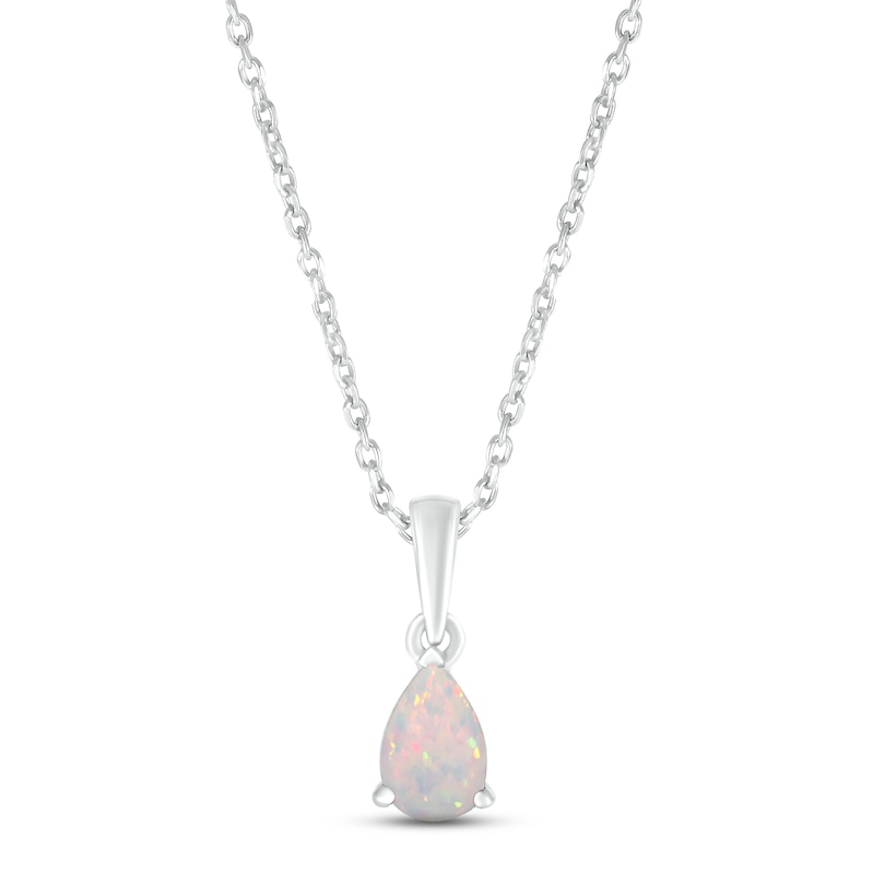 Main Image 1 of Lab-Created Opal Birthstone Necklace Sterling Silver 18&quot;