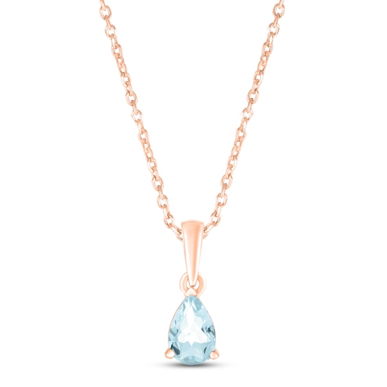 Aquamarine Birthstone Necklace 10K Rose Gold 18"