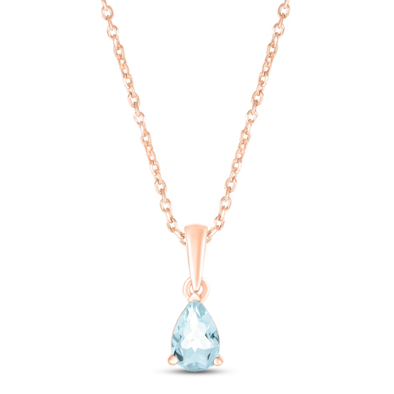Aquamarine Birthstone Necklace 10K Rose Gold 18