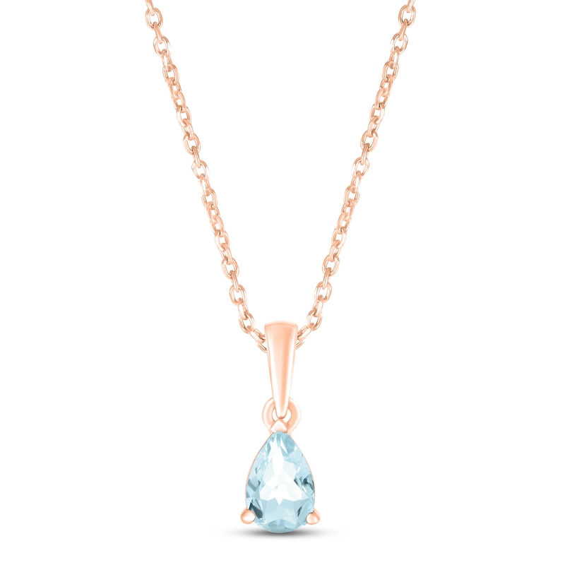 Main Image 1 of Aquamarine Birthstone Necklace 10K Rose Gold 18&quot;