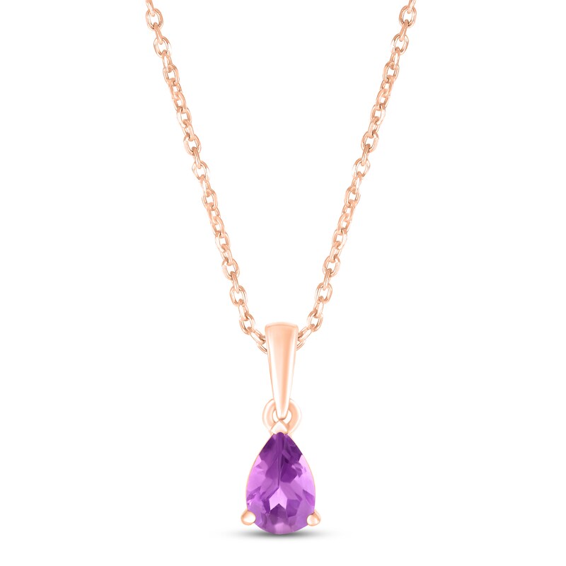 Amethyst Birthstone Necklace 10K Rose Gold 18"