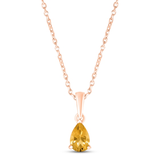 Citrine Birthstone Necklace 10K Rose Gold 18"