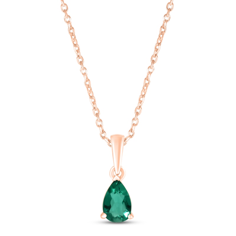 Main Image 1 of Lab-Created Emerald Birthstone Necklace 10K Rose Gold 18&quot;