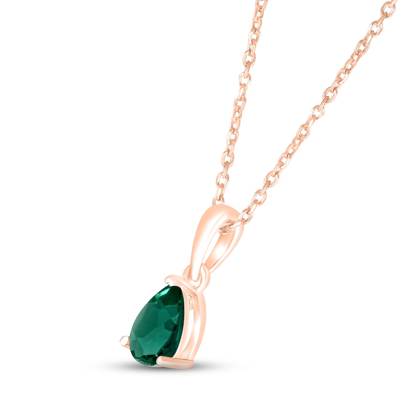 Main Image 2 of Lab-Created Emerald Birthstone Necklace 10K Rose Gold 18&quot;