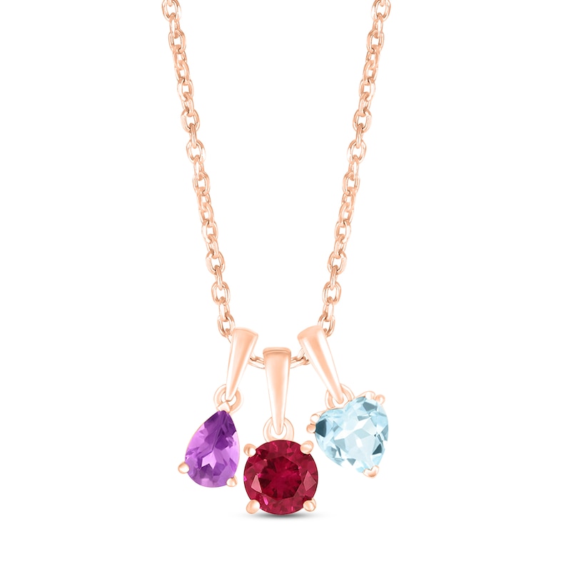 Main Image 4 of Lab-Created Emerald Birthstone Necklace 10K Rose Gold 18&quot;