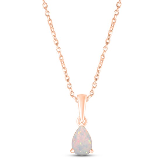 Lab-Created Opal Birthstone Necklace 10K Rose Gold 18"