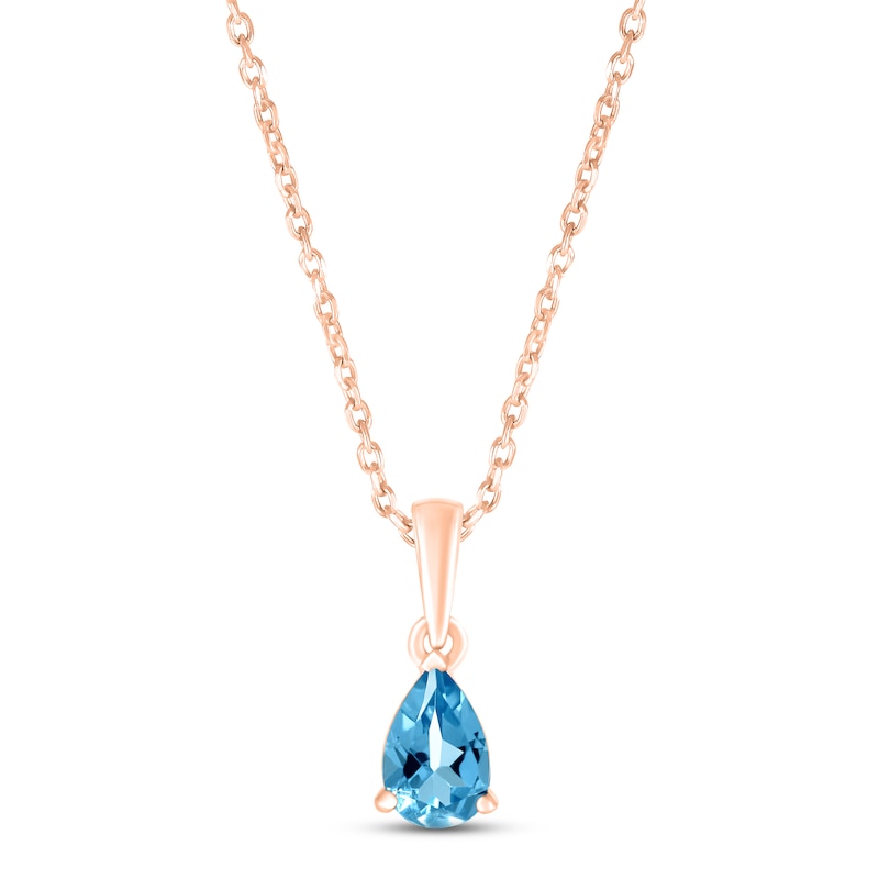 Swiss Blue Topaz Birthstone Necklace 10K Rose Gold 18"