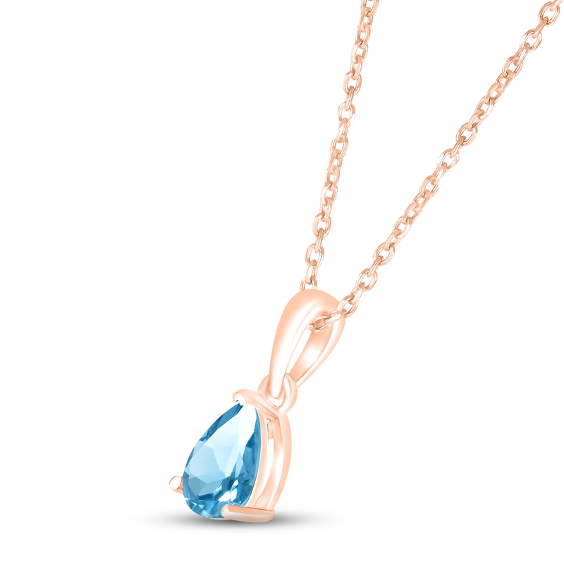 Swiss Blue Topaz Birthstone Necklace 10K Rose Gold 18"