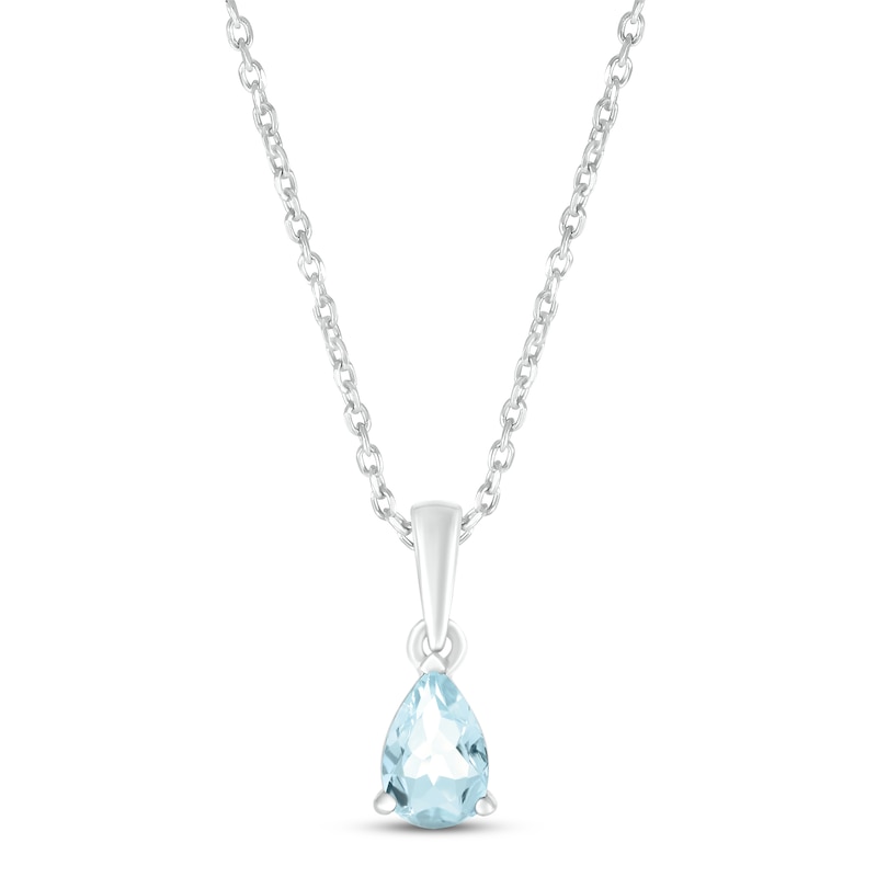 Aquamarine Birthstone Necklace 10K White Gold 18"