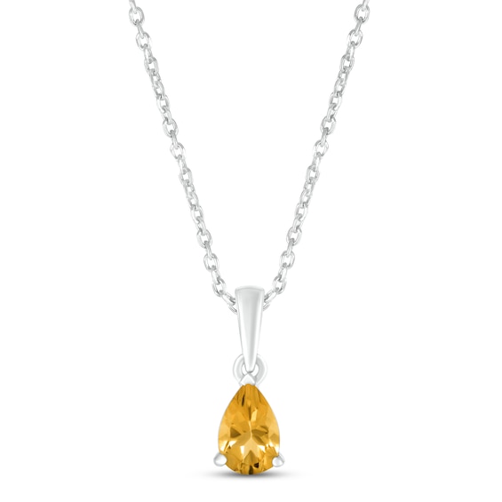 Citrine Birthstone Necklace 10K White Gold 18"