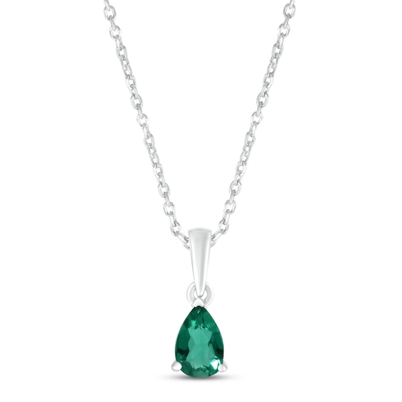 Lab-Created Emerald Birthstone Necklace 10K White Gold 18