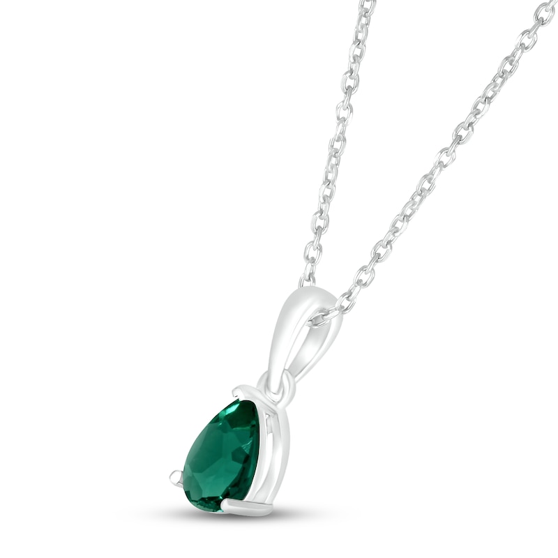 Main Image 2 of Lab-Created Emerald Birthstone Necklace 10K White Gold 18"