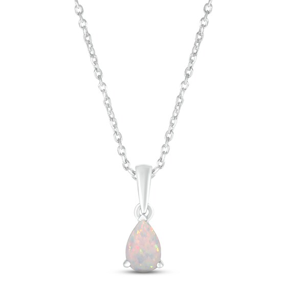 Lab-Created Opal Birthstone Necklace 10K White Gold 18"
