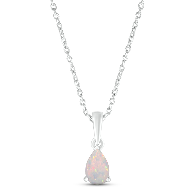 Main Image 1 of Lab-Created Opal Birthstone Necklace 10K White Gold 18&quot;