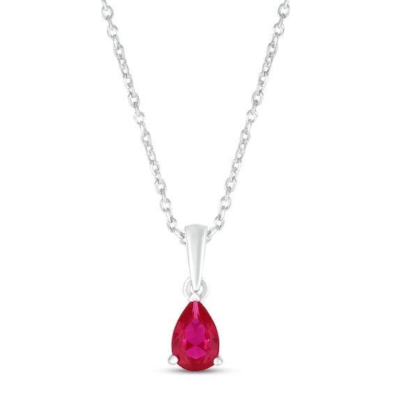 Lab-Created Ruby Birthstone Necklace 10K White Gold 18"