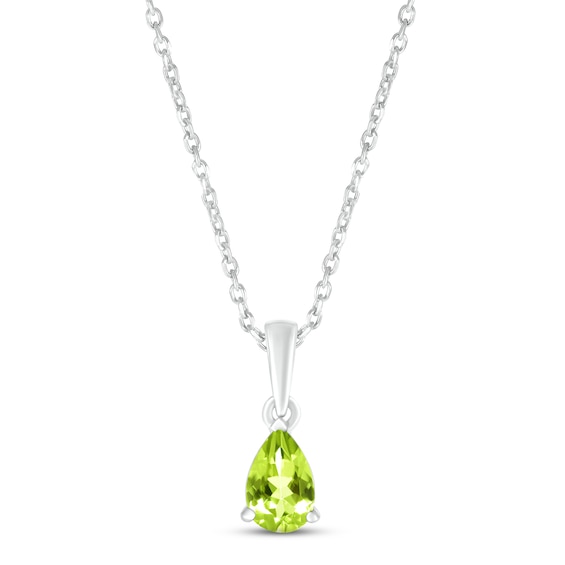 Peridot Birthstone Necklace 10K White Gold 18"