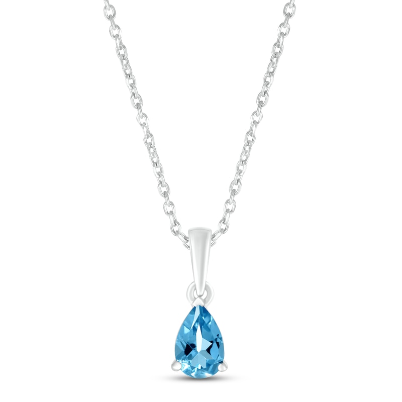 Swiss Blue Topaz Birthstone Necklace 10K White Gold 18"