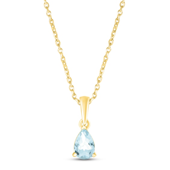 Aquamarine Birthstone Necklace 10K Yellow Gold 18"