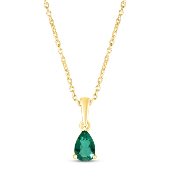 Lab-Created Emerald Birthstone Necklace 10K Yellow Gold 18"
