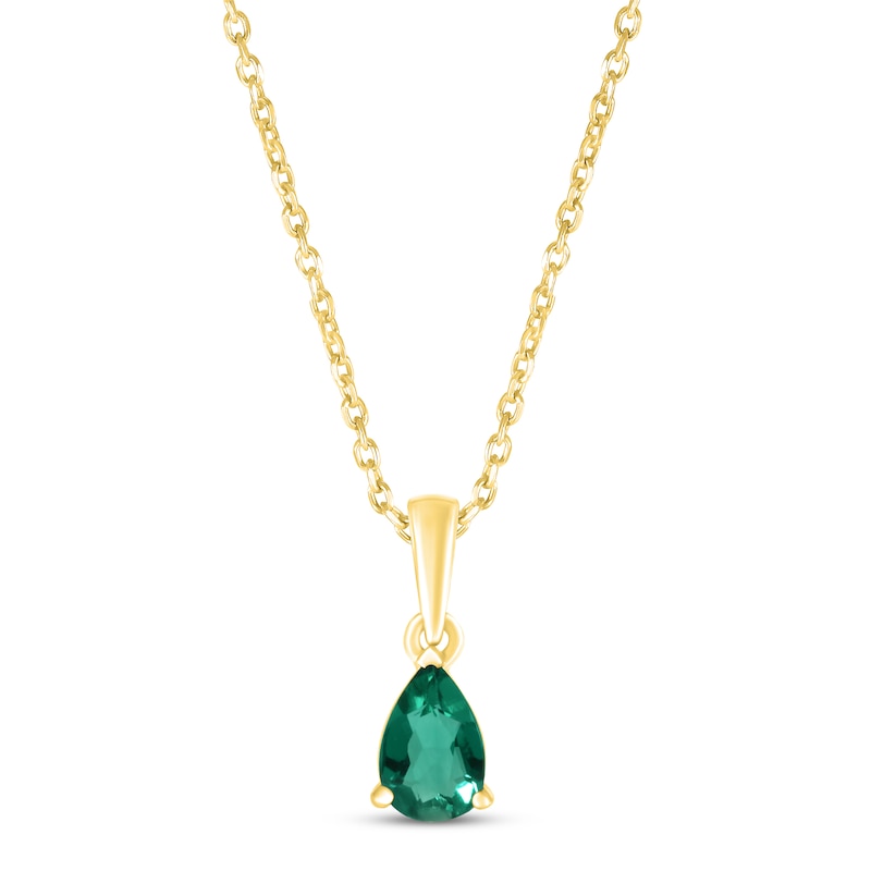 Main Image 1 of Lab-Created Emerald Birthstone Necklace 10K Yellow Gold 18&quot;