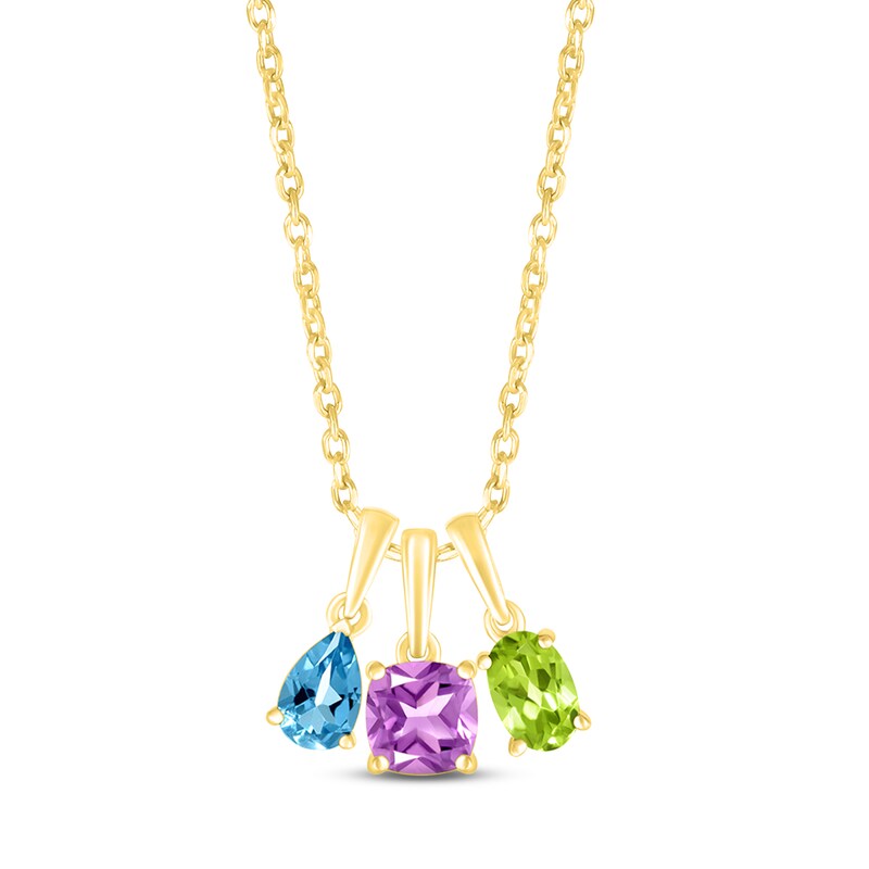 Lab-Created Opal Birthstone Necklace 10K Yellow Gold 18"