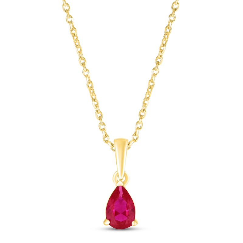 Lab-Created Ruby Birthstone Necklace 10K Yellow Gold 18"