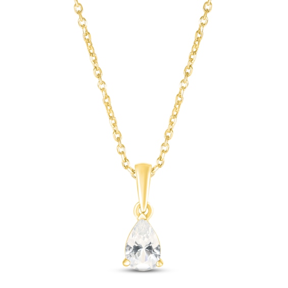 White Lab-Created Sapphire Birthstone Necklace 10K Yellow Gold 18