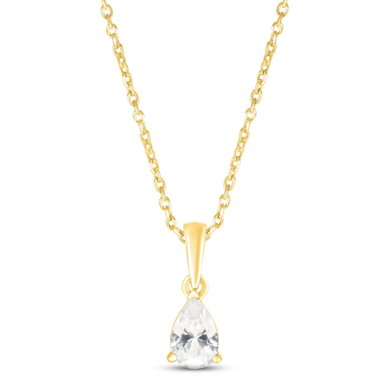 White Lab-Created Sapphire Birthstone Necklace 10K Yellow Gold 18"