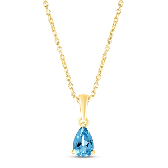 Swiss Blue Topaz Birthstone Necklace 10K Yellow Gold 18"