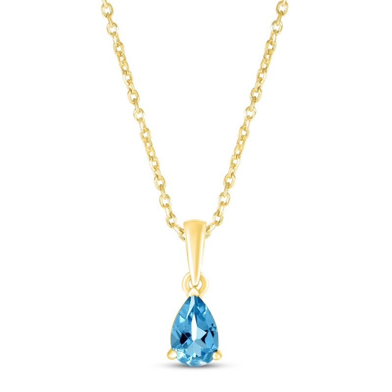 Main Image 1 of Swiss Blue Topaz Birthstone Necklace 10K Yellow Gold 18"