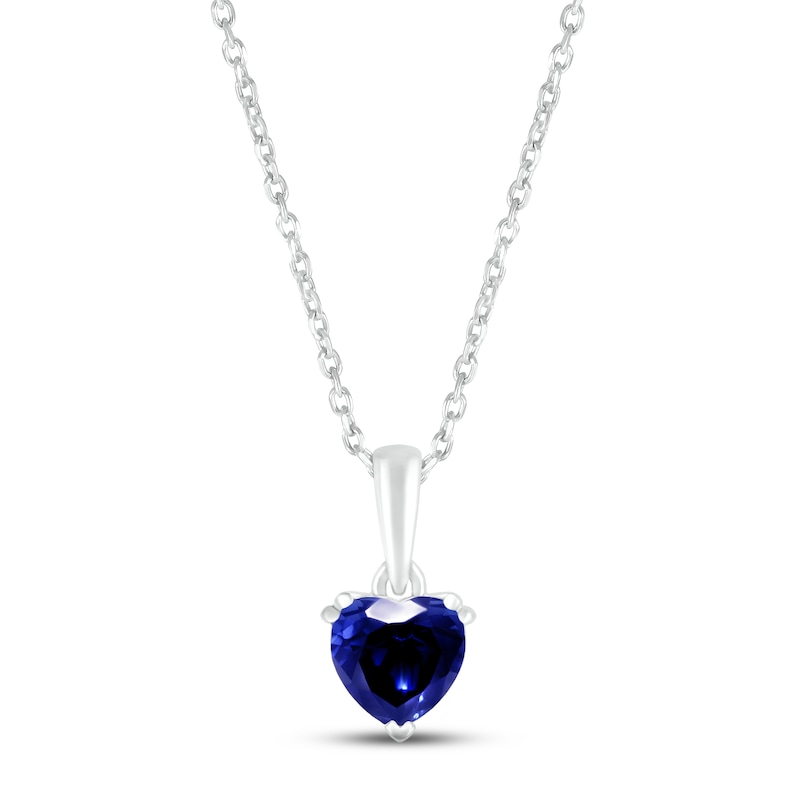 Blue Lab-Created Sapphire Birthstone Necklace Sterling Silver 18"