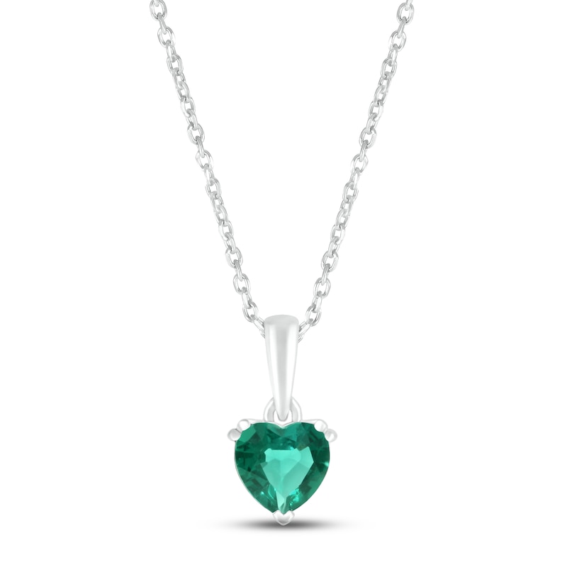 Main Image 1 of Lab-Created Emerald Birthstone Necklace Sterling Silver 18&quot;