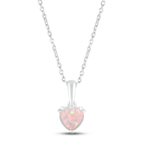 Lab-Created Opal Birthstone Necklace Sterling Silver 18"