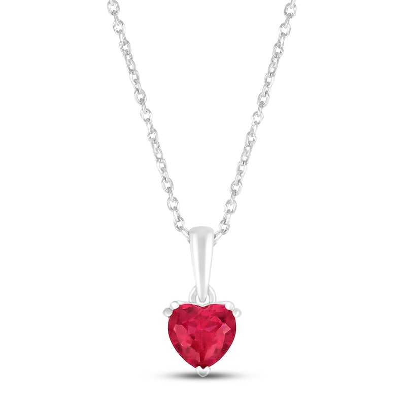 Lab-Created Ruby Birthstone Necklace Sterling Silver 18"