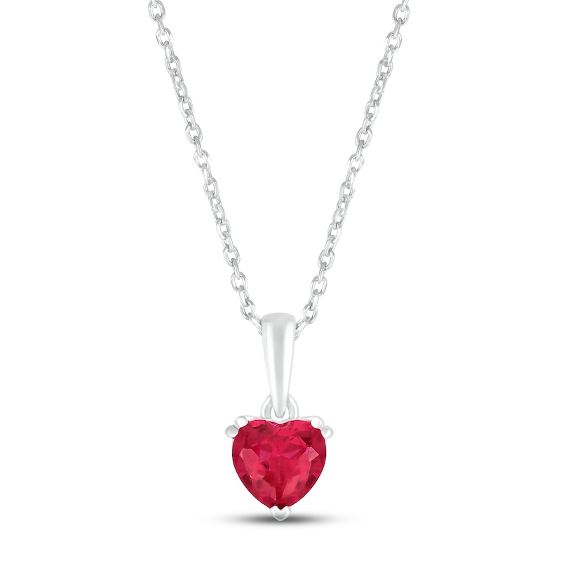 Main Image 1 of Lab-Created Ruby Birthstone Necklace Sterling Silver 18&quot;