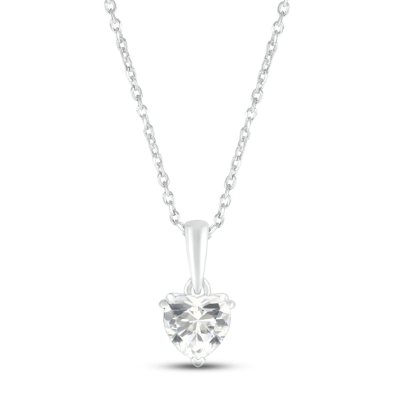 White Lab-Created Sapphire Birthstone Necklace Sterling Silver 18"
