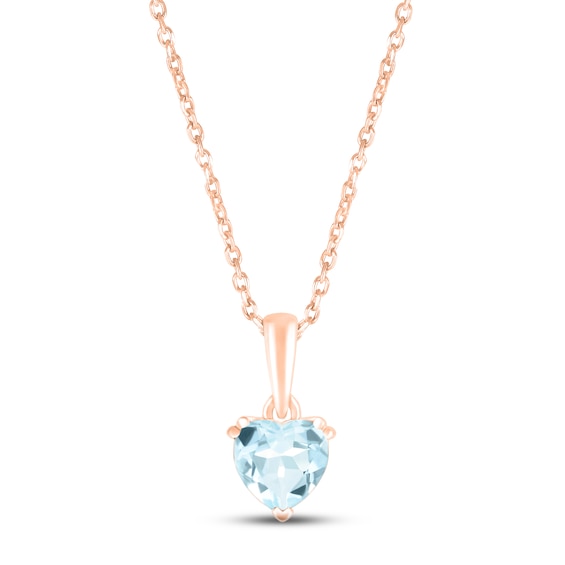 Aquamarine Birthstone Necklace 10K Rose Gold 18"