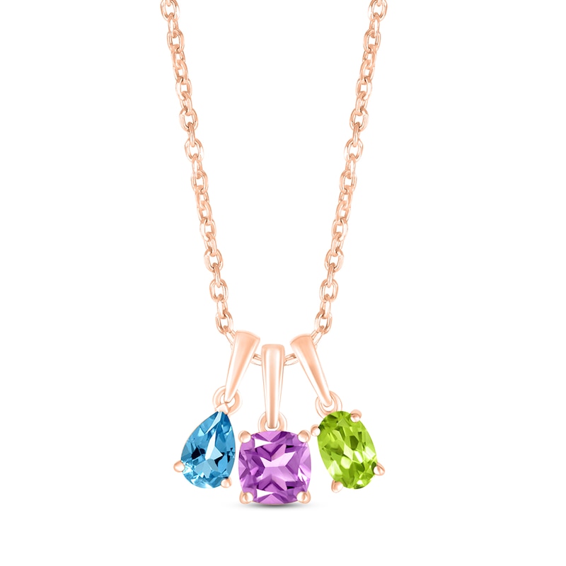 Aquamarine Birthstone Necklace 10K Rose Gold 18"