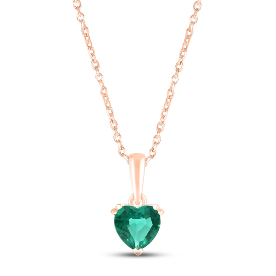 Lab-Created Emerald Birthstone Necklace 10K Rose Gold 18"