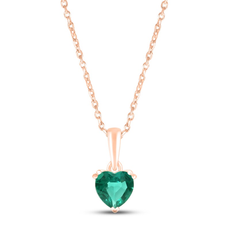 Main Image 1 of Lab-Created Emerald Birthstone Necklace 10K Rose Gold 18&quot;