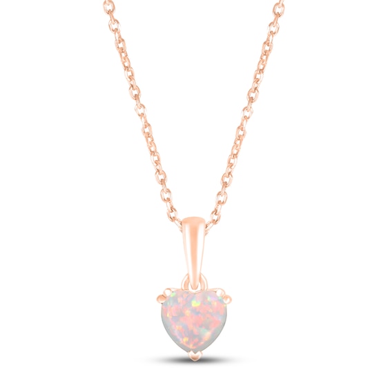 Lab-Created Opal Birthstone Necklace 10K Rose Gold 18"