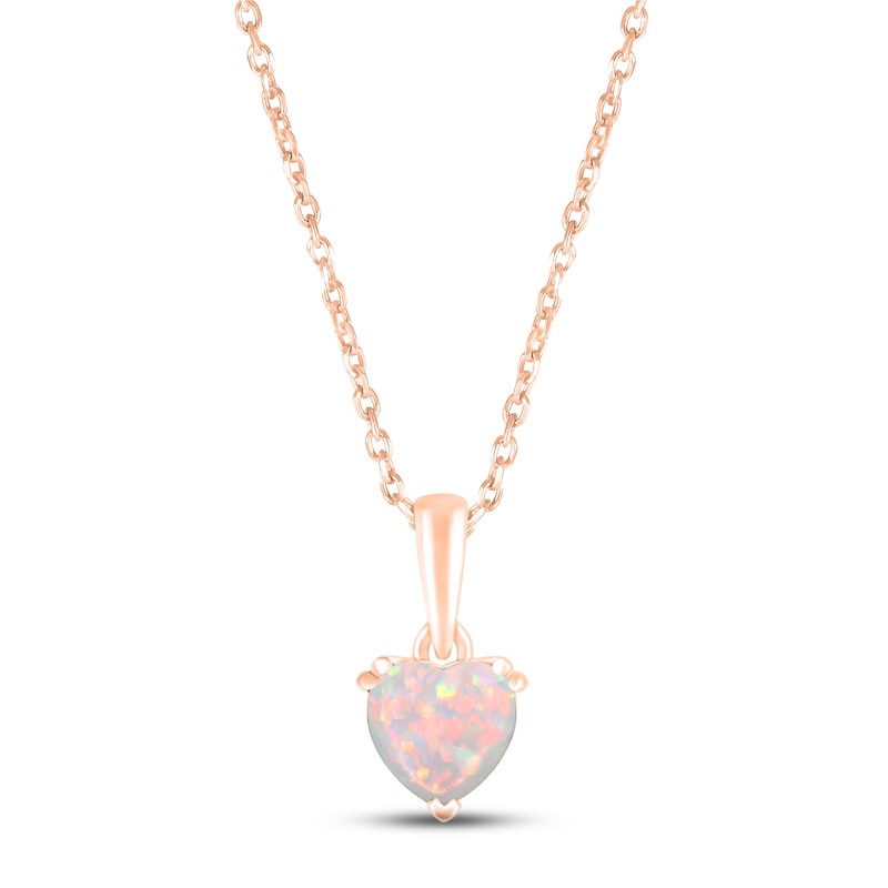 Main Image 1 of Lab-Created Opal Birthstone Necklace 10K Rose Gold 18"