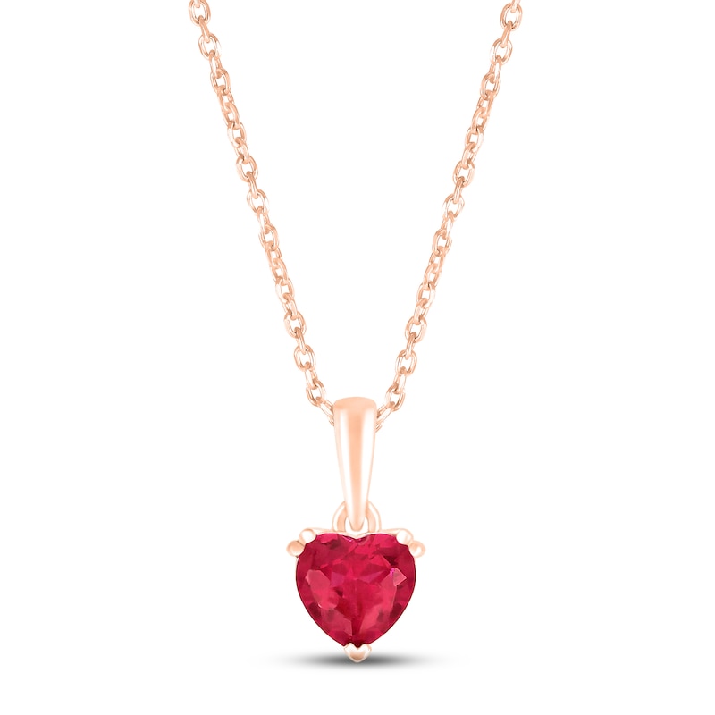 Lab-Created Ruby Birthstone Necklace 10K Rose Gold 18