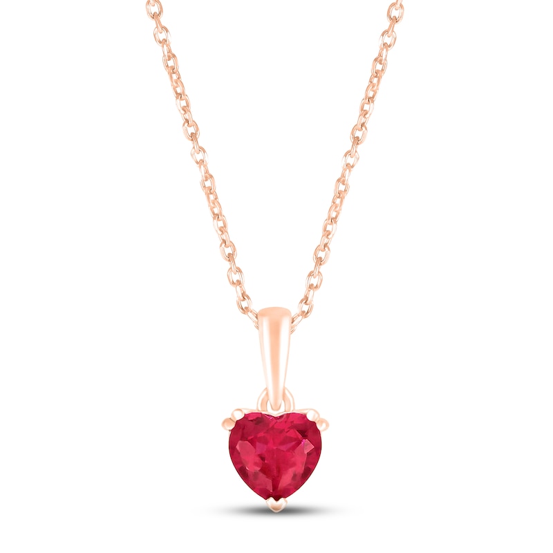 Main Image 1 of Lab-Created Ruby Birthstone Necklace 10K Rose Gold 18&quot;