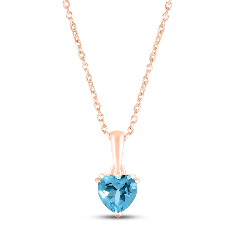 Swiss Blue Topaz Birthstone Necklace 10K Rose Gold 18"